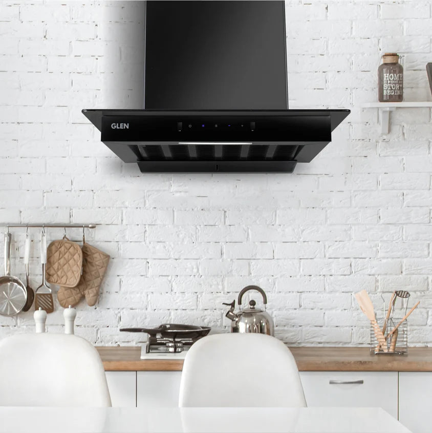 Auto Clean Slim Glass Filter less Kitchen Chimney with Motion Sensor 90cm, 1200 m3/h (6062 SLIM BL AC)