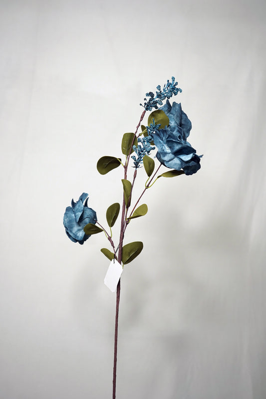 Blue Rose with Buds Artificial Flower Stick