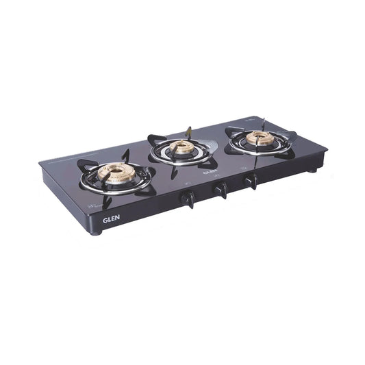 3 Burner Glass Gas Stove with High Flame Brass Burner Extra Large Black (CT1033GTXLBBBL) - Manual/ Auto Ignition