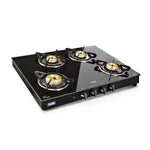 4 Burner Glass Gas Stove with High Flame Brass Burner - Manual/Auto Ignition (CT1048GT)