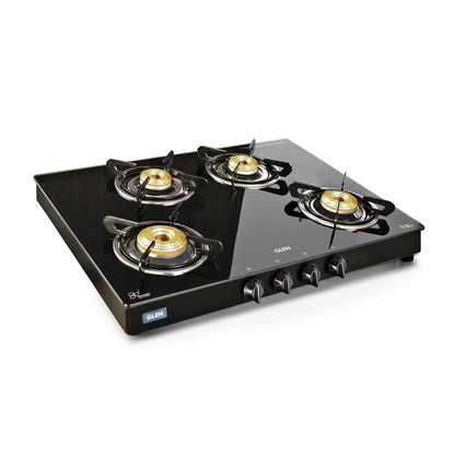 4 Burner Glass Gas Stove with High Flame Brass Burner - Manual/Auto Ignition (CT1048GT)