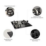 3 Burner Built in Glass Hob with Double Ring Forged Brass Burner Auto Ignition (1063 SQ DB)