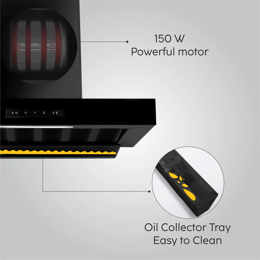 Auto Clean Filter less Kitchen Chimney, Motion Sensor with Touch Control 60cm, 1200 m3/h (CH6052SXBLAC60)