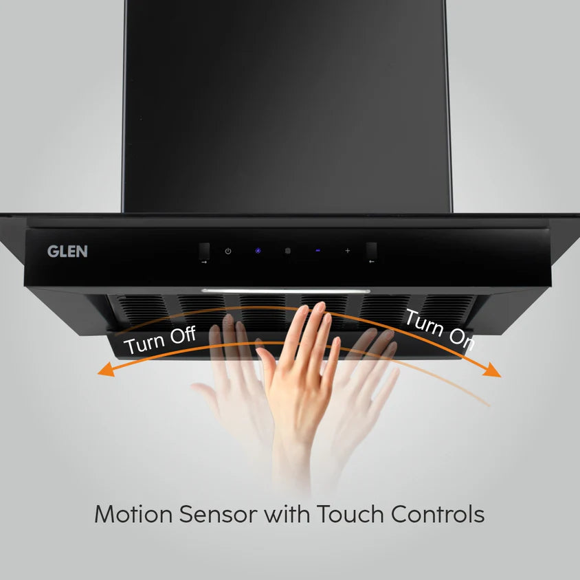 Auto Clean Slim Glass Filter less Kitchen Chimney with Motion Sensor 90cm, 1200 m3/h (6062 SLIM BL AC)