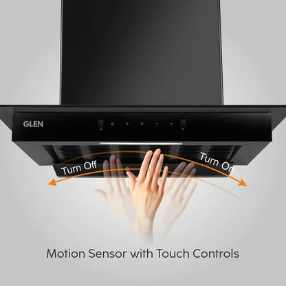 Auto Clean Slim Glass Filter less Kitchen Chimney with Motion Sensor 90cm, 1200 m3/h (6062 SLIM BL AC)