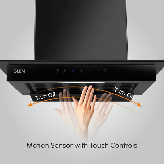 Auto Clean Slim Glass Filter less Kitchen Chimney with Motion Sensor 90cm, 1200 m3/h (6062 SLIM BL AC)