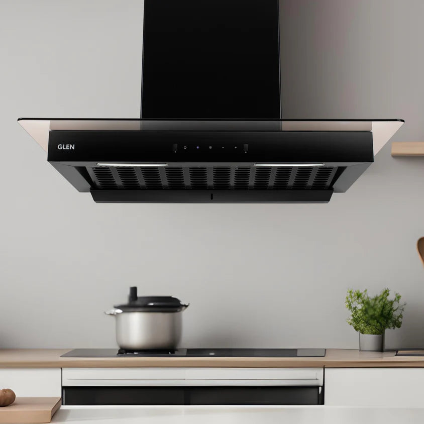 Auto Clean Glass Filter less Kitchen Chimney with Motion Sensor 1200 m3/h (6062 BL Auto Clean 90cm)