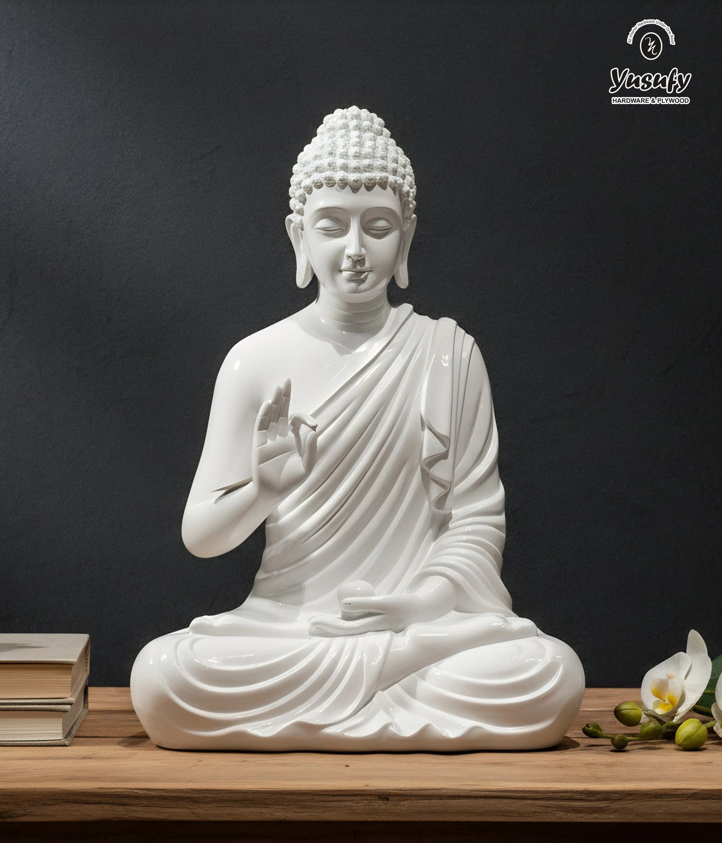 Divine Buddha Idol – Elegant White Home Décor Artefact