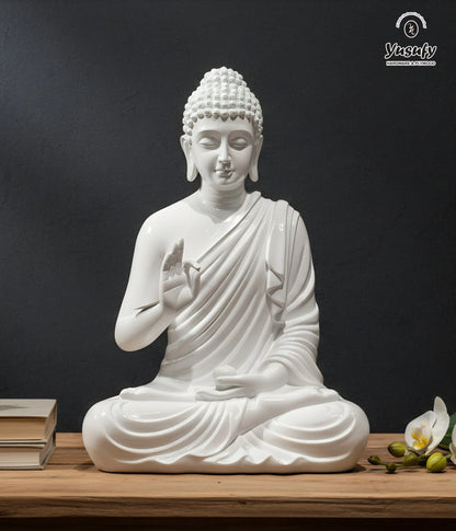 Divine Buddha Idol – Elegant White Home Décor Artefact
