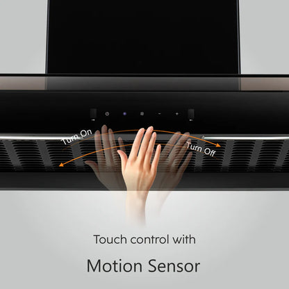 Auto Clean Glass Filter less Kitchen Chimney with Motion Sensor 1200 m3/h (6062 BL Auto Clean 90cm)