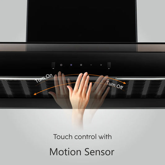 Auto Clean Glass Filter less Kitchen Chimney with Motion Sensor 1200 m3/h (6062 BL Auto Clean 90cm)