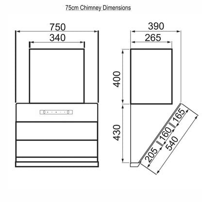 Auto Clean Glass Filterless Chimney with Motion Sensor 1400 m3/h 60/75/90cm (6073SXAC)