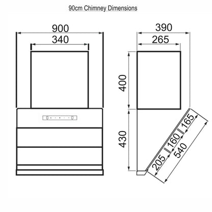 Auto Clean Glass Filterless Chimney with Motion Sensor 1400 m3/h 60/75/90cm (6073SXAC)
