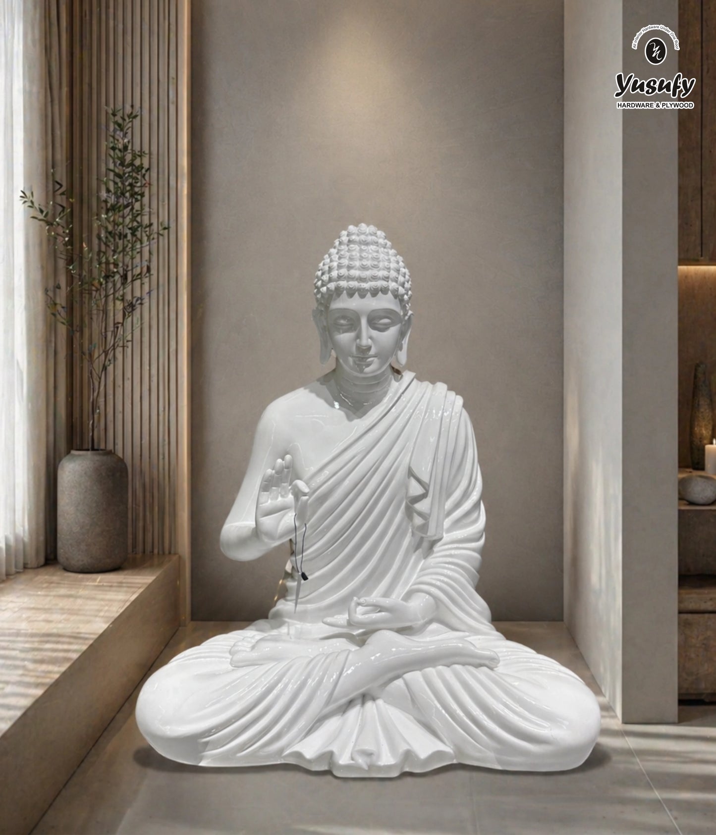 Divine Buddha Idol – Elegant White Home Décor Artefact