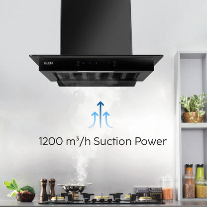 Auto Clean Slim Glass Filter less Kitchen Chimney with Motion Sensor 90cm, 1200 m3/h (6062 SLIM BL AC)