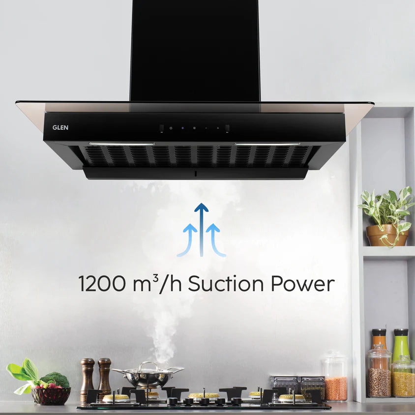 Auto Clean Glass Filter less Kitchen Chimney with Motion Sensor 1200 m3/h (6062 BL Auto Clean 90cm)