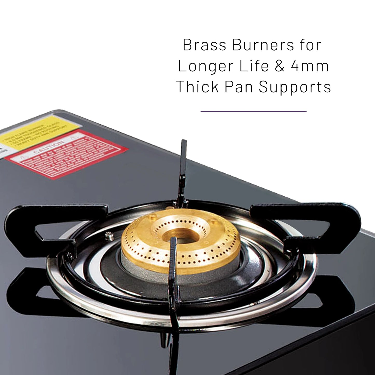 4 Burner Glass Gas Stove with High Flame Brass Burner - Manual/Auto Ignition (CT1048GT)
