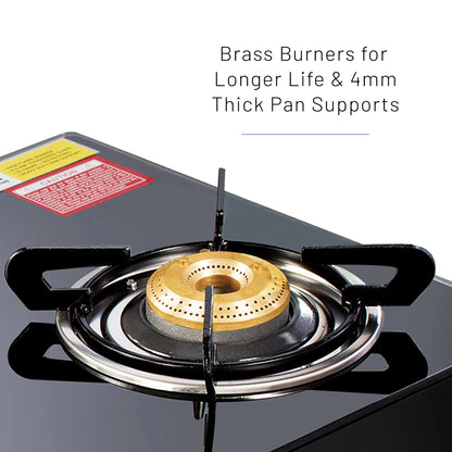 4 Burner Glass Gas Stove with High Flame Brass Burner - Manual/Auto Ignition (CT1048GT)