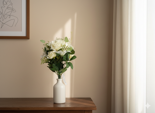 Artificial White Rose Flower Bunch