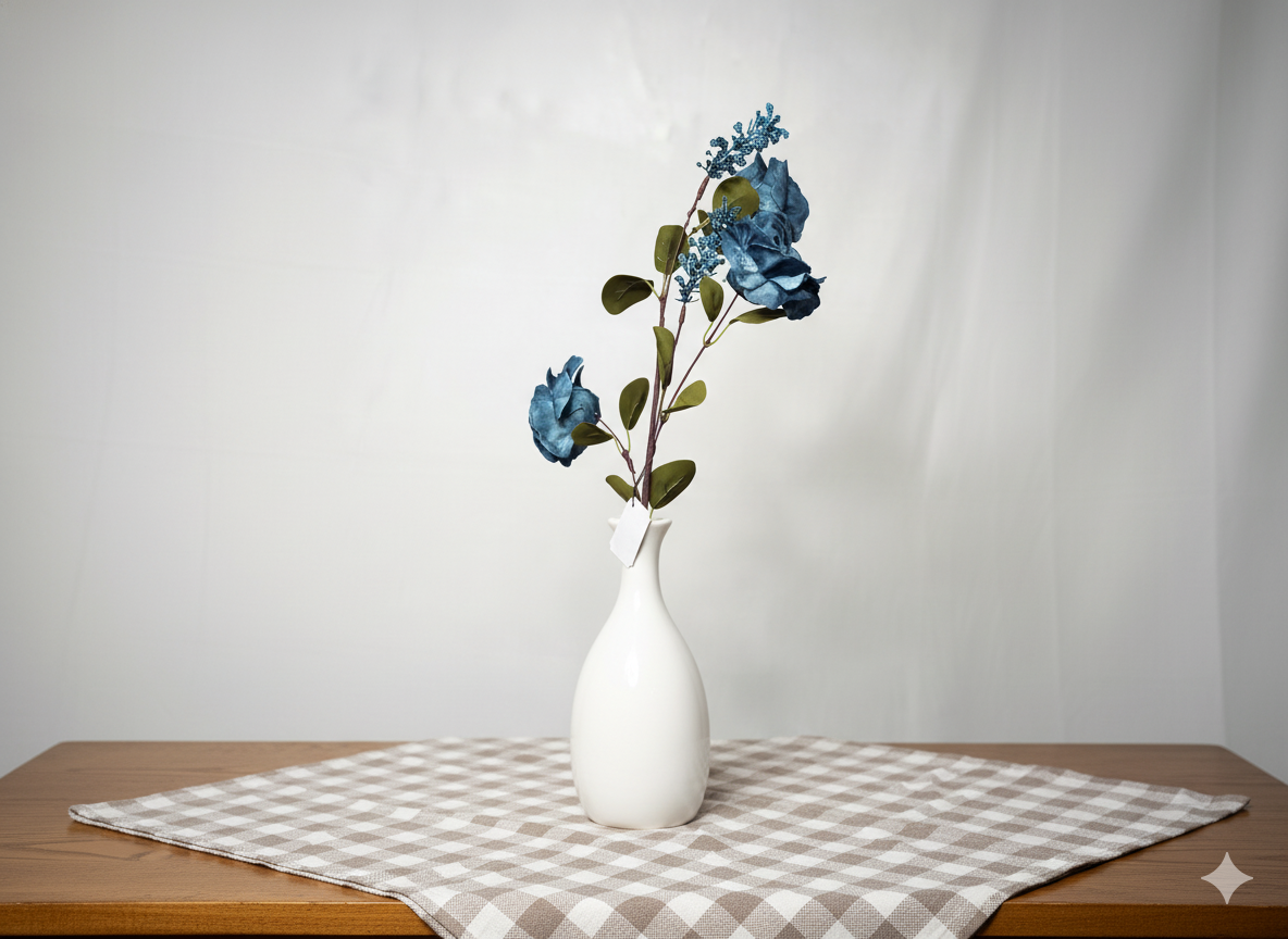 Blue Rose with Buds Artificial Flower Stick