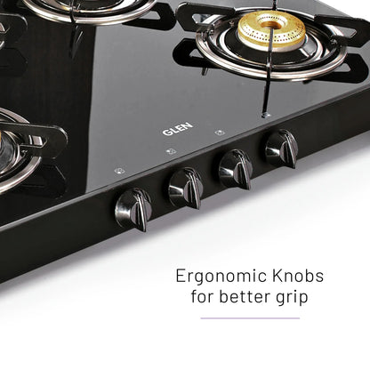 4 Burner Glass Gas Stove with High Flame Brass Burner - Manual/Auto Ignition (CT1048GT)