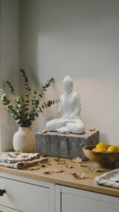 Divine Buddha Idol – Elegant White Home Décor Artefact
